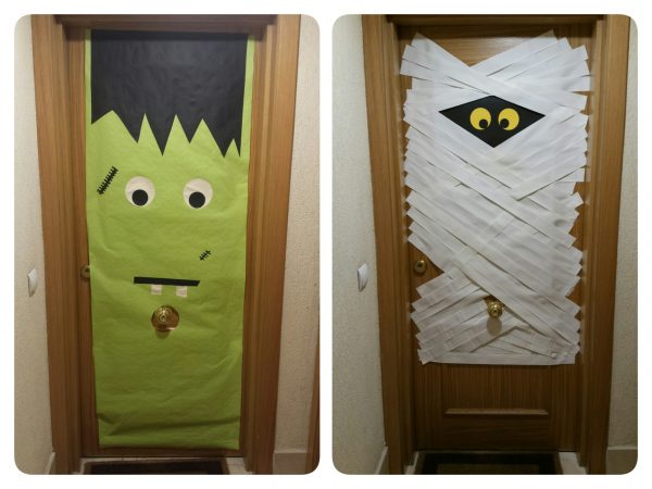 Puertas de Halloween decoradas - Frankenstein y Momia