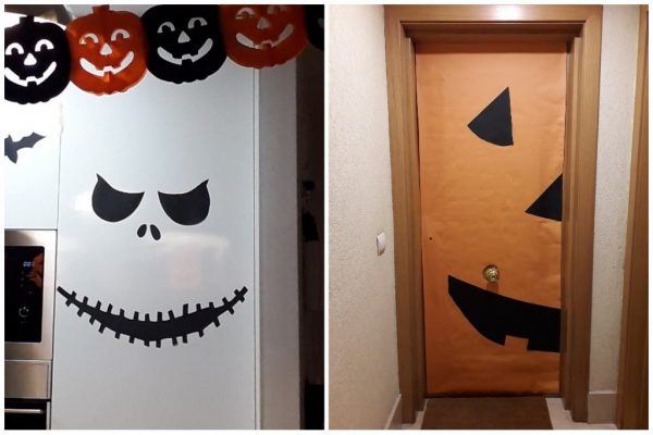 Puertas de Halloween decoradas - Pesadilla antes de Navidad y Calabaza